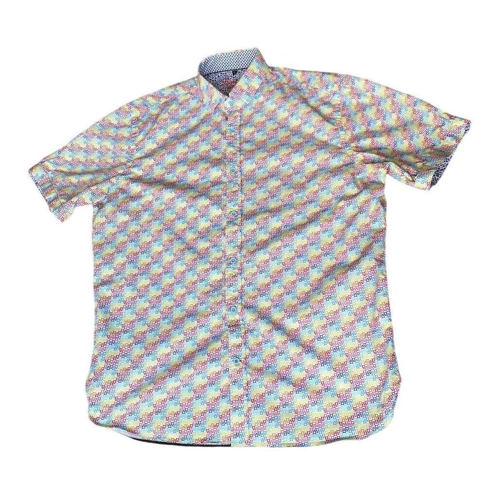 Luchiano Visconti Men's Geometric Print Short Sleeve Shirt Size L Colorful